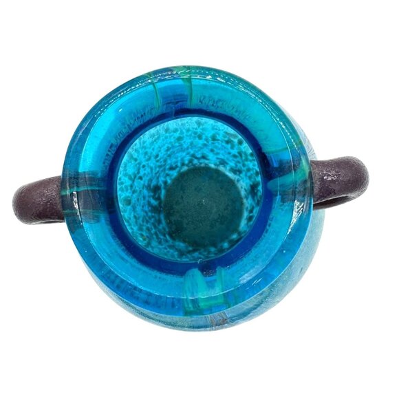 Dale Tiffany Favrile Art Glass Milano Amphora Blue 8" Urn Vase Copper Aventurine - Picture 6 of 6